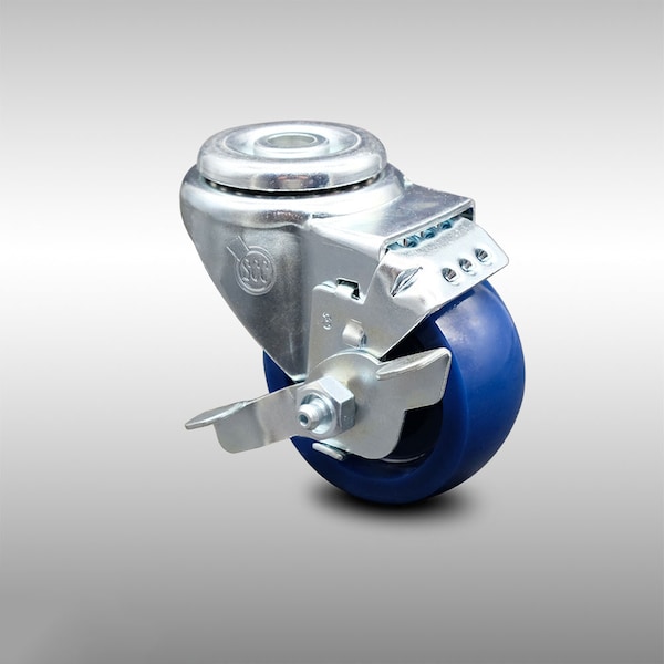 3.5 Inch SS Solid Polyurethane Wheel Swivel Bolt Hole Caster with Brake SCC